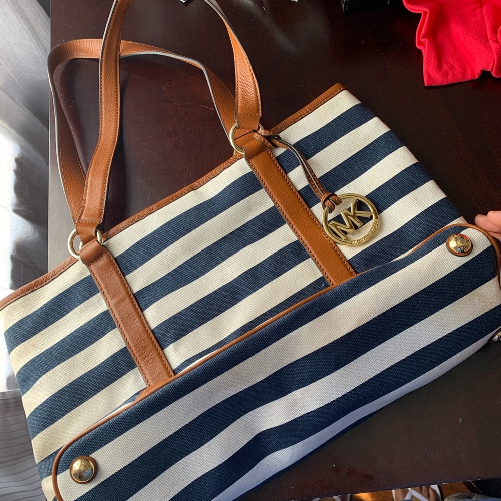 Blue and White Striped Michael Kors Bag